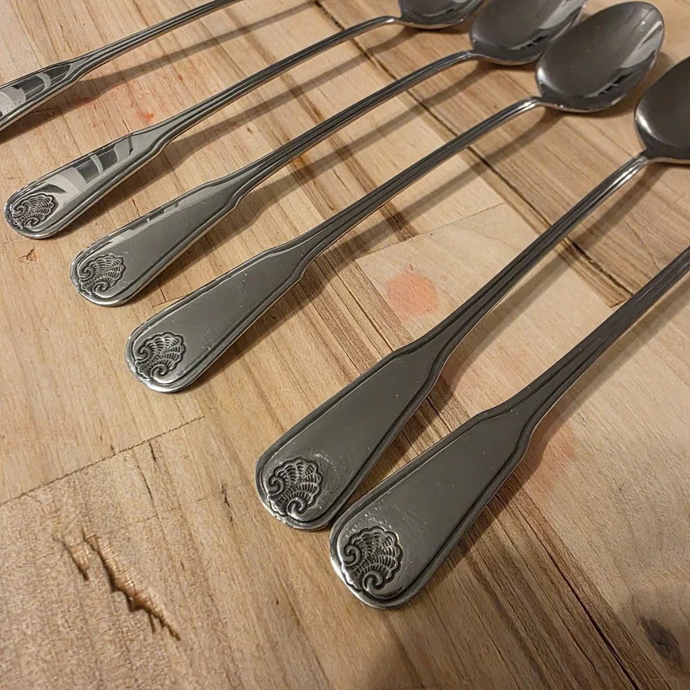 WM A ROGERS c1991 COLONIAL MOOD DELUXE STAINLESS‎ 6 PLACE/ LONG ICED TEA SPOONS